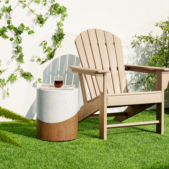 Glitzhome® 17.25" Two Tone Faux Terrazzo & Wood Texture Garden Stool
